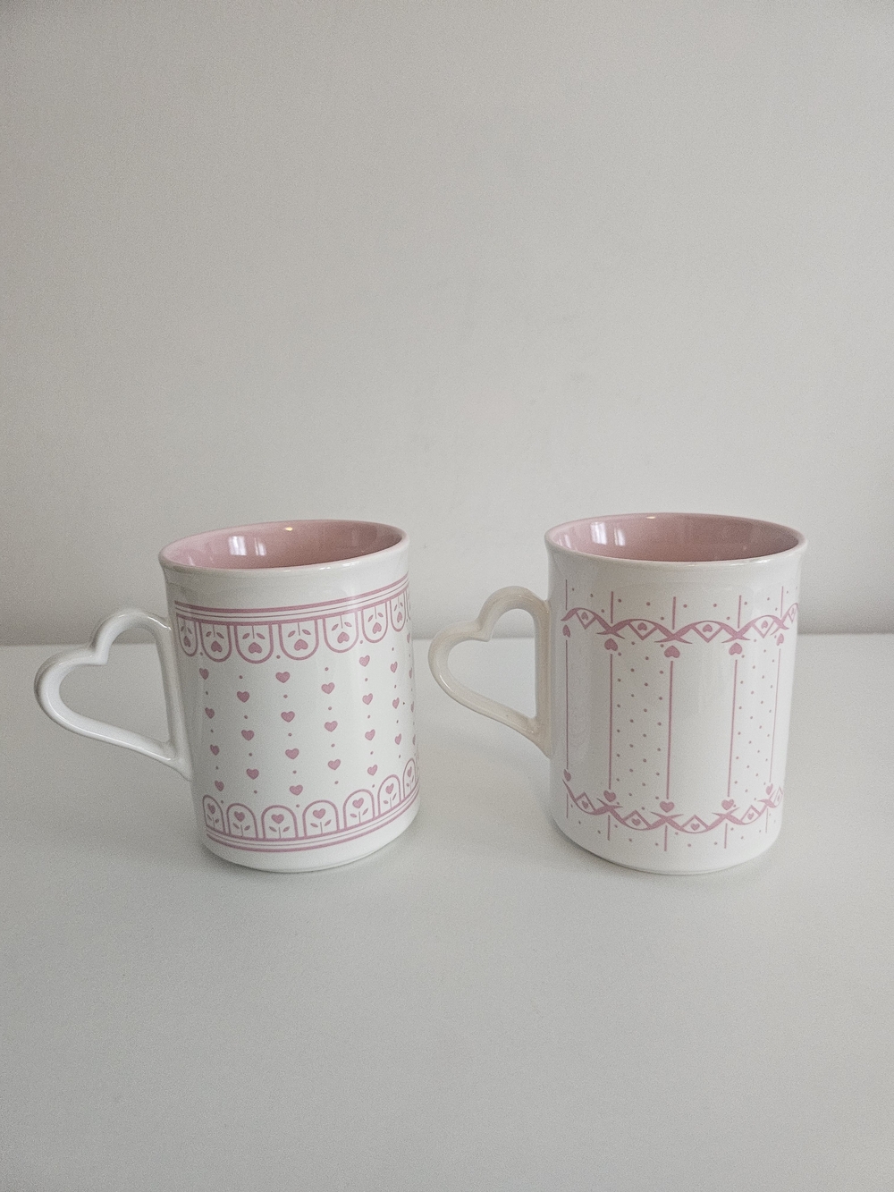 Enesco Imports 1987 Pink Heart-Handle Ceramic Coffee Mugs - Set of 2